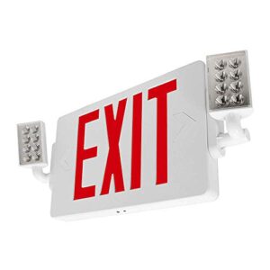 lfi lights | thin combo red exit sign with emergency lights | white housing | all led | two adjustable heads | hardwired with battery backup | ul listed | (1 pack) | combot-r