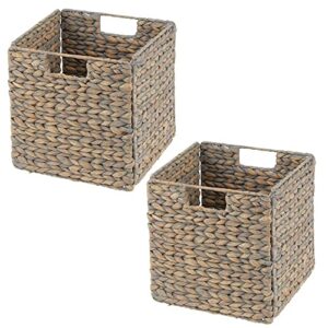 mDesign Natural Woven Hyacinth Cube Storage Bin Basket Organizer with Handles for Kitchen Pantry, Cabinet, Cupboard, Shelf/Cubby Organization, Hold Food, Drinks, Snacks, Appliances, 2 Pack, Gray Wash