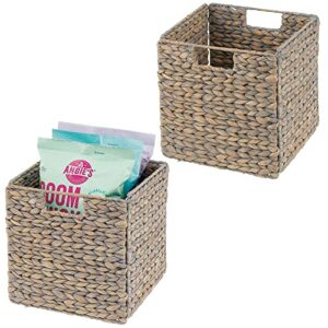 mdesign natural woven hyacinth cube storage bin basket organizer with handles for kitchen pantry, cabinet, cupboard, shelf/cubby organization, hold food, drinks, snacks, appliances, 2 pack, gray wash