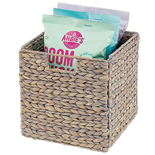 mDesign Natural Woven Hyacinth Cube Storage Bin Basket Organizer with Handles for Kitchen Pantry, Cabinet, Cupboard, Shelf/Cubby Organization, Hold Food, Drinks, Snacks, Appliances, 2 Pack, Gray Wash