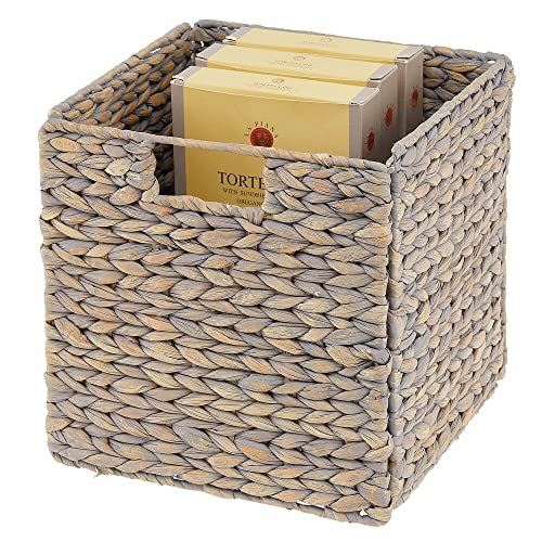 mDesign Natural Woven Hyacinth Cube Storage Bin Basket Organizer with Handles for Kitchen Pantry, Cabinet, Cupboard, Shelf/Cubby Organization, Hold Food, Drinks, Snacks, Appliances, 2 Pack, Gray Wash