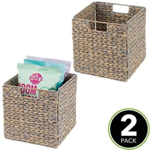 mDesign Natural Woven Hyacinth Cube Storage Bin Basket Organizer with Handles for Kitchen Pantry, Cabinet, Cupboard, Shelf/Cubby Organization, Hold Food, Drinks, Snacks, Appliances, 2 Pack, Gray Wash