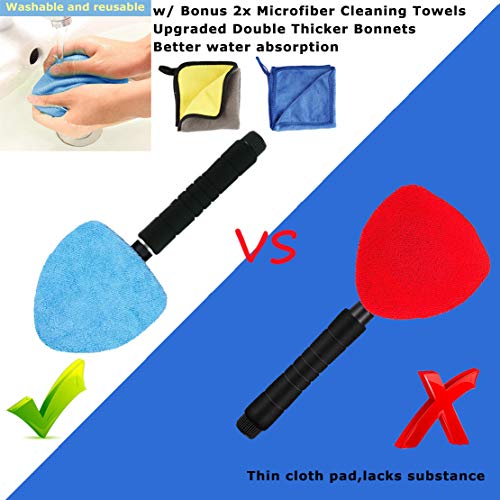 Windshield Wiper Tool Extendable Handle w/ Reusable Microfiber Bonnets Towel,Portable Auto Cleaning kit Interior Exterior,5 in 1 Car Brush Duster Glass Cleaner Set for Vehicle Home