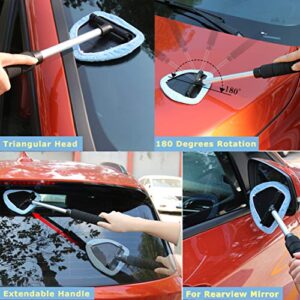 Windshield Wiper Tool Extendable Handle w/ Reusable Microfiber Bonnets Towel,Portable Auto Cleaning kit Interior Exterior,5 in 1 Car Brush Duster Glass Cleaner Set for Vehicle Home