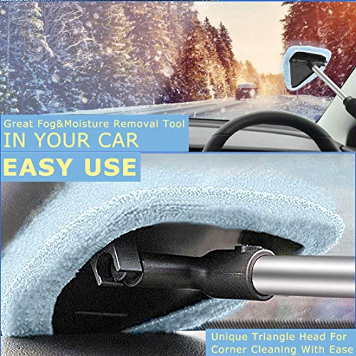 Windshield Wiper Tool Extendable Handle w/ Reusable Microfiber Bonnets Towel,Portable Auto Cleaning kit Interior Exterior,5 in 1 Car Brush Duster Glass Cleaner Set for Vehicle Home