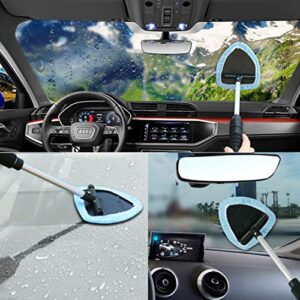 Windshield Wiper Tool Extendable Handle w/ Reusable Microfiber Bonnets Towel,Portable Auto Cleaning kit Interior Exterior,5 in 1 Car Brush Duster Glass Cleaner Set for Vehicle Home