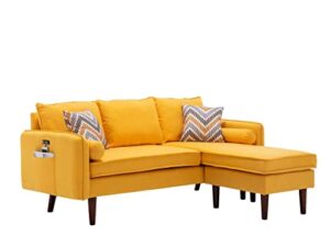 lilola home mia yellow sectional sofa chaise with usb charger & pillows