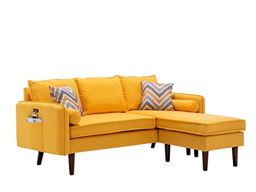 Lilola Home Mia Yellow Sectional Sofa Chaise with USB Charger & Pillows