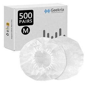 geekria 500 pairs disposable headphones ear cover for over-ear headset earcup for bulk pack, stretchable sanitary ear pads cover, hygienic ear cushion protector wholesale multi-pack(m/white)
