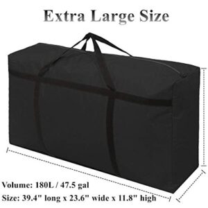 KXF 180L Extra Large Storage Bags with Handles Waterproof Durable Black Carry Bags Under Bed Storage Organizer Duffel Bag for Travel Moving Decorations Gym, 100x60x30cm