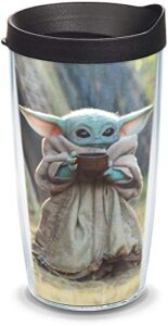 tervis ,plastic, made in usa double walled star wars - the mandalorian child sipping insulated tumbler cup keeps drinks cold & hot, 16oz, clear