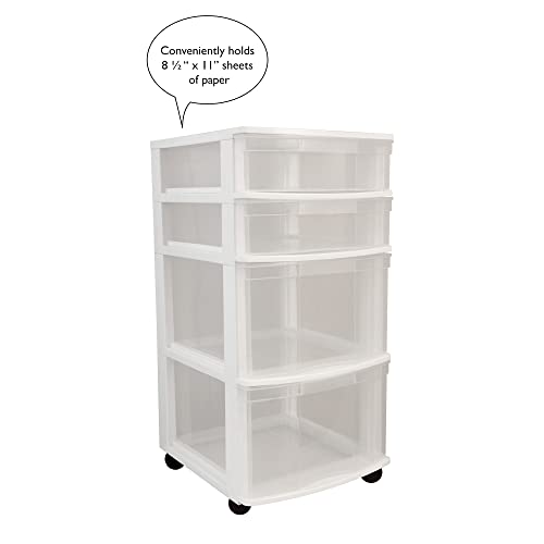 Gracious Living Resin Clear 4 Drawer Storage Chest System with Removable Rolling Casters for Garage, Basement, Utility Room, and Laundry Room, White