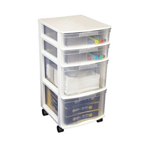 Gracious Living Resin Clear 4 Drawer Storage Chest System with Removable Rolling Casters for Garage, Basement, Utility Room, and Laundry Room, White