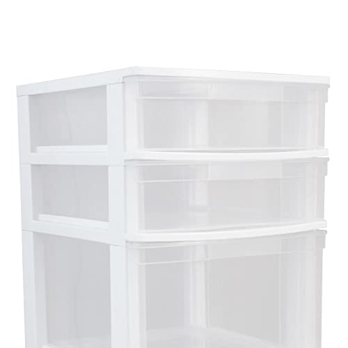 Gracious Living Resin Clear 4 Drawer Storage Chest System with Removable Rolling Casters for Garage, Basement, Utility Room, and Laundry Room, White