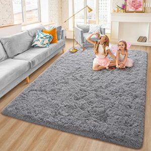 rostyle super soft fluffy area rugs for bedroom living room, 4 ft x 6 ft shaggy floor carpets shag christmas rug for girls boys furry home decorative rugs, grey