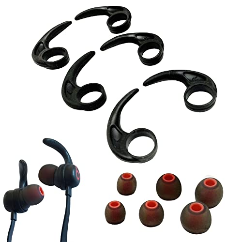 3 Pairs (M) Rubber Sports Earbuds Wingtips Ear Fins Stabilizer Earhook 3 Pairs (LMS) Eartips Silicone Replacement Earbuds Tips Compatible for Beats Flex Beats X Sony Jvc More in Ear Earpone