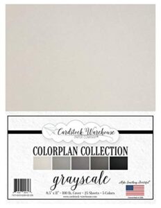 grayscale - colorplan multi-pack assortment - 8.5 x 11 inch 100 lb cover cardstock - 25 sheets from cardstock warehouse