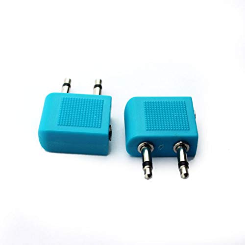 MAOYE Airplane Airline Flight Adapters for Headphones， Airplane Headphone Adapter, UCEC 3.5mm Golden Plated Airline Earphone Adapter for in-Flight Entertainment System, 2 Pack (Blue)