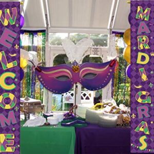 Mardi Gras Party Decorations Porch Sign Hanging Backdrop Banner - Carnival Birthday Party Supplies Photo Booth Prop Masquerade Wall Decoration Indoor/Outdoor