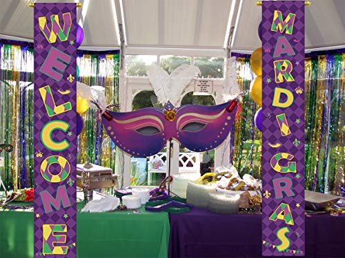 Mardi Gras Party Decorations Porch Sign Hanging Backdrop Banner - Carnival Birthday Party Supplies Photo Booth Prop Masquerade Wall Decoration Indoor/Outdoor