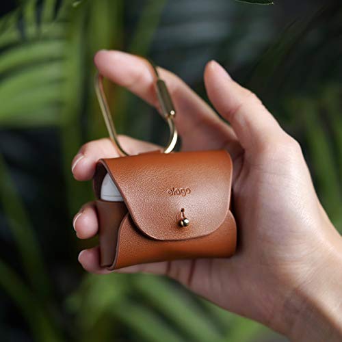 elago Leather Case Compatible with AirPods Pro 2 Generation and AirPods Pro Case - Genuine Leather case with Keychain, Luxurious Colors, Brass Ring Holder, Great Protection (Brown)