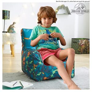 Jurassic World 2 Kids Nylon Bean Bag Chair with Piping & Top Carry Handle, Blue, 18" H x 18" W
