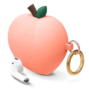 elago peach airpods case cover compatible with apple airpods case, 3d cute design case cover with keychain for apple airpods case (peach) [us patent registered]