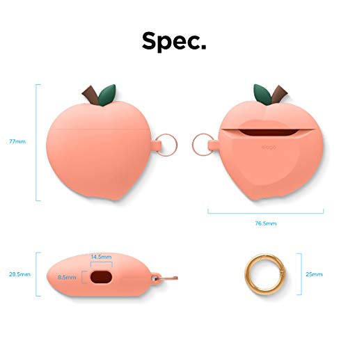 elago Peach AirPods Case Cover Compatible with Apple AirPods Case, 3D Cute Design Case Cover with Keychain for Apple AirPods Case (Peach) [US Patent Registered]