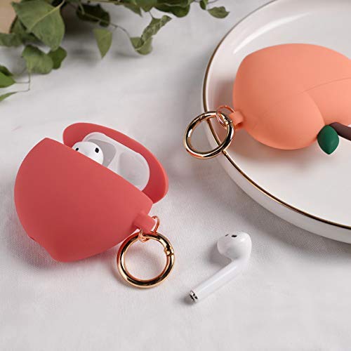 elago Peach AirPods Case Cover Compatible with Apple AirPods Case, 3D Cute Design Case Cover with Keychain for Apple AirPods Case (Peach) [US Patent Registered]