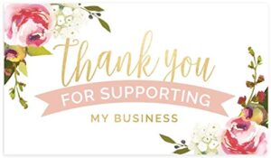 sblabels pink floral thank you for your business card / 100 small business thanks cards / 2" x 3.5" business card size/customer appreciation note cards