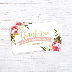 SBLABELS Pink Floral Thank You for Your Business Card / 100 Small Business Thanks Cards / 2" x 3.5" Business Card Size/Customer Appreciation Note Cards