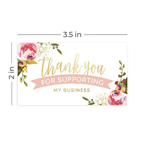 SBLABELS Pink Floral Thank You for Your Business Card / 100 Small Business Thanks Cards / 2" x 3.5" Business Card Size/Customer Appreciation Note Cards