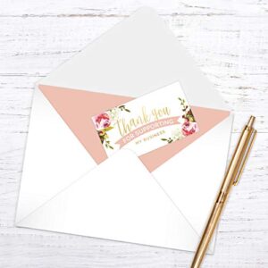 SBLABELS Pink Floral Thank You for Your Business Card / 100 Small Business Thanks Cards / 2" x 3.5" Business Card Size/Customer Appreciation Note Cards