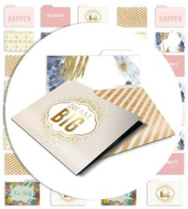 gold file folders set - 14 colored 9.5" x 11.5" letter size decorative folders - durable card stock foil printing and cut-tabs pockets by merry expressions