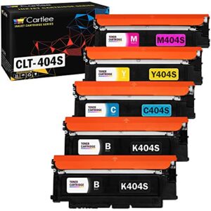 cartlee 5 compatible toner cartridges replacement for samsung clt-k404s clt-c404s clt-m404s clt-y404s (2 black, 1 each color) 404s 404 xpress sl-c430w sl-c480fw sl-c480w c430 y404 k404 c480 express