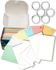 300 ruled index cards with rings (3" x 5") in 6 colors, with storage box. ideal for students, teachers, note-taking, and language learning. made in usa.