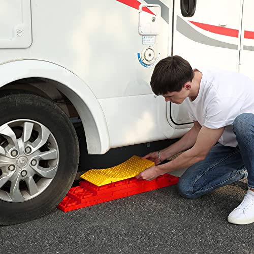 Homeon Wheels Camper Leveling Blocks, One Top Tire Saver Ramp and 9 Pack Interlocking Leveling Blocks with Carrying Bag, Heavy Duty Rv Leveling Blocks and Chocks Anti-Slip Pads Design (WH-201)
