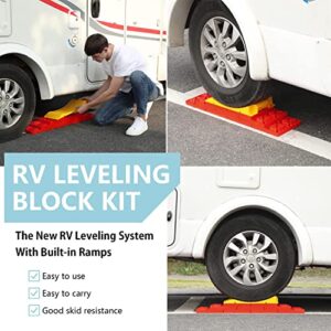 Homeon Wheels Camper Leveling Blocks, One Top Tire Saver Ramp and 9 Pack Interlocking Leveling Blocks with Carrying Bag, Heavy Duty Rv Leveling Blocks and Chocks Anti-Slip Pads Design (WH-201)