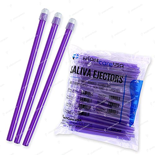 1000 Dental Saliva Ejectors Disposable - Medical Grade Latex Free Evacuation Suction Tips - Flexible Purple Tube with Purple Tip in (10 Bags of 100) by PlastCare USA