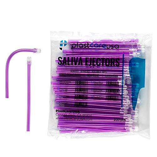 1000 Dental Saliva Ejectors Disposable - Medical Grade Latex Free Evacuation Suction Tips - Flexible Purple Tube with Purple Tip in (10 Bags of 100) by PlastCare USA