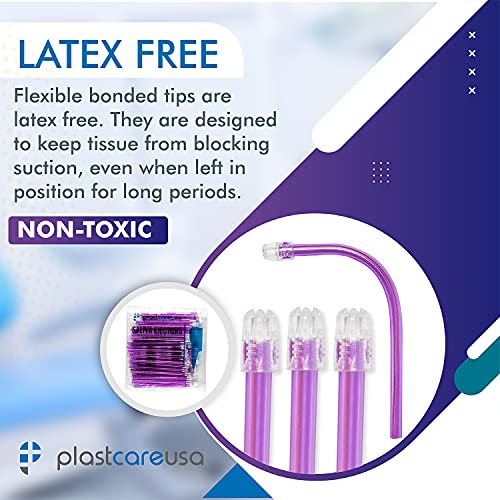 1000 Dental Saliva Ejectors Disposable - Medical Grade Latex Free Evacuation Suction Tips - Flexible Purple Tube with Purple Tip in (10 Bags of 100) by PlastCare USA