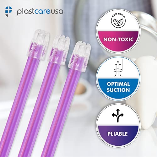 1000 Dental Saliva Ejectors Disposable - Medical Grade Latex Free Evacuation Suction Tips - Flexible Purple Tube with Purple Tip in (10 Bags of 100) by PlastCare USA