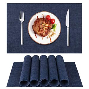 lifewear placemat set of 6,woven placemats,outdoor/indoor place mats,vinyl/plastic placemats, washable placemats,table placemats set of 6（dark blue）