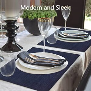 LIFEWEAR Placemat Set of 6,Woven Placemats,Outdoor/Indoor Place Mats,Vinyl/Plastic Placemats, Washable Placemats,Table Placemats Set of 6（Dark Blue）