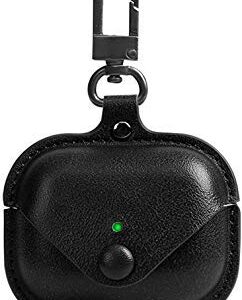 for AirPods Pro 3 Case (2019, Personalized Leather Portable Protective Case/Cover Shockproof with Loss Prevention Clip for Apple AirPods Por Cover Keychain Kits (Black)