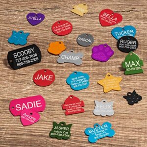 Providence Engraving Pet ID Tags in 8 Shapes, 8 Colors, and Two Sizes - Personalized Dog and Cat Tags with 4 Lines of Customizable Text