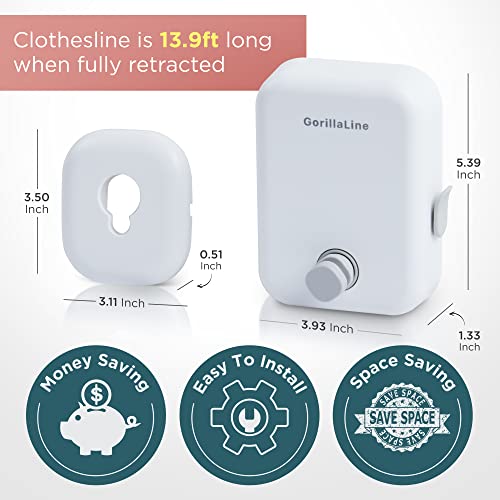 GorillaLine - Retractable Clothesline Indoor Outdoor Clothes Line | Heavy Duty Clothes Drying Laundry Line | Wall Mounted Drying Rack Clothing Line | Retracting Hanging | Lock to Prevent Sagging