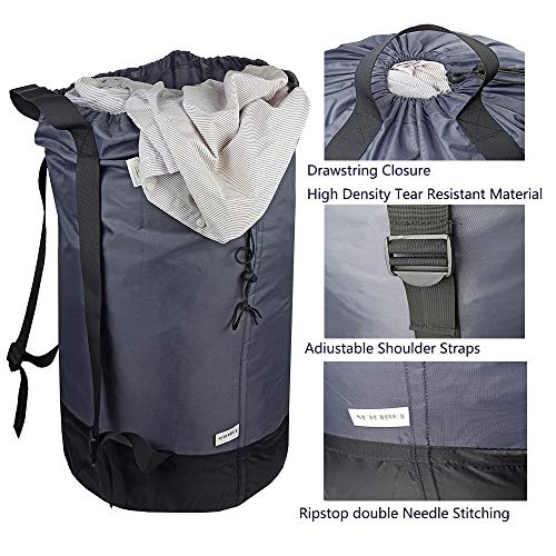 UniLiGis Washable Laundry Bag Backpack, Large Clothes Hamper Bag to Hold 4 Loads of Laundry, 2 Strong Adjustable Shoulder Straps with Drawstring Closure for Travel, Camping or College, Grey