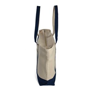 Heavy Duty Cotton Canvas Reusable Tote Bag with with an External Pocket and Top Zipper Closure