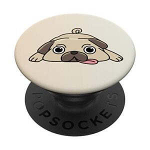 cartoon graphic cute lovely funny dog pug laying gift popsockets popgrip: swappable grip for phones & tablets